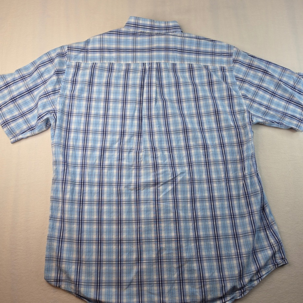 Peter Millar Button Down Shirt Men XL Blue Plaid Short Sleeve Cotton Pocket - Picture 7 of 8